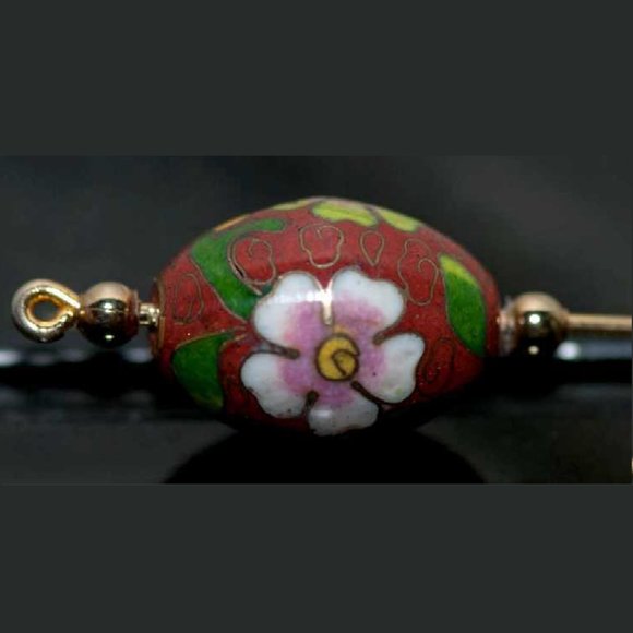 Hand-painted Floral Ceramic Bead Stick Pin 1970s - Picture 5 of 6